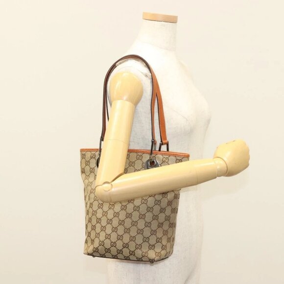 GUCCI GG Canvas Tote Bag Beige Silver 120840 Auth sw1192 - Picture 1 of 15